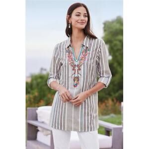 Soft Surrounding Brookhaven Tunic blouse Embroidered Size L Boho chic western